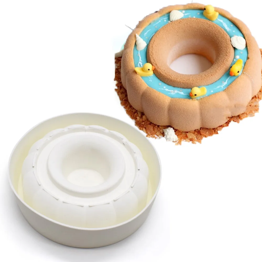 Round Corrugated Big Flower Mousse Cake Mold Taiji Design Silicone Mold for DIY Chocolate, Pudding, French Desserts, and Baking, Flexible Non-Stick Pastry Tool for Creative Home Baking and Party Treats