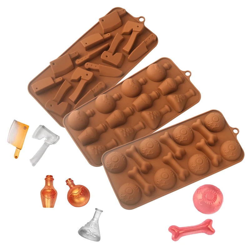 Halloween Silicone Cake Mold, Pumpkin Skull Bat Tombstone Ghost Spider Witch Shape Chocolate Mould, Non-Stick Baking Mold for Cookies, Candy, Jelly, Desserts, Party Decorations