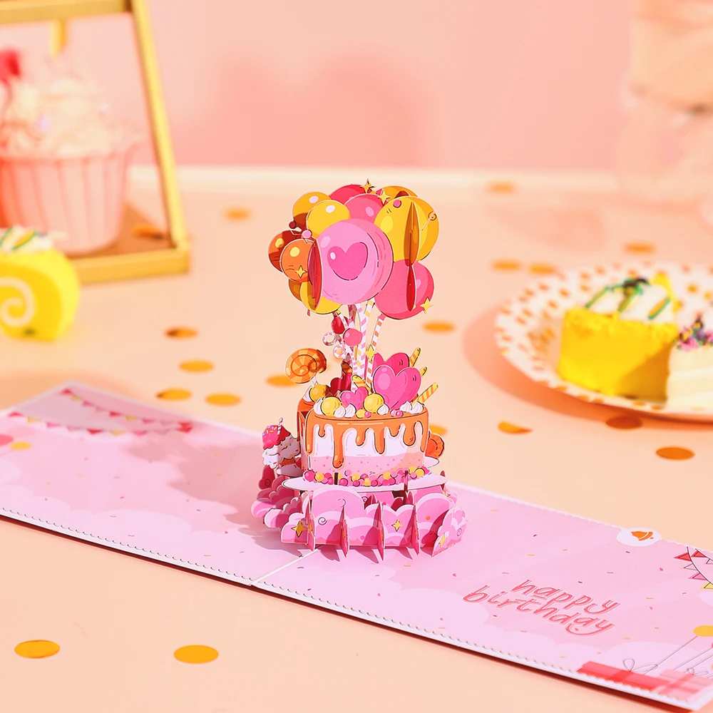 3D Pop Up Birthday Greeting Card with Envelope – Creative DIY Postcard Featuring Colorful Cake Design, Unique Celebration Gift for Kids, Friends, Family, Colleagues, Birthday Party Decorations