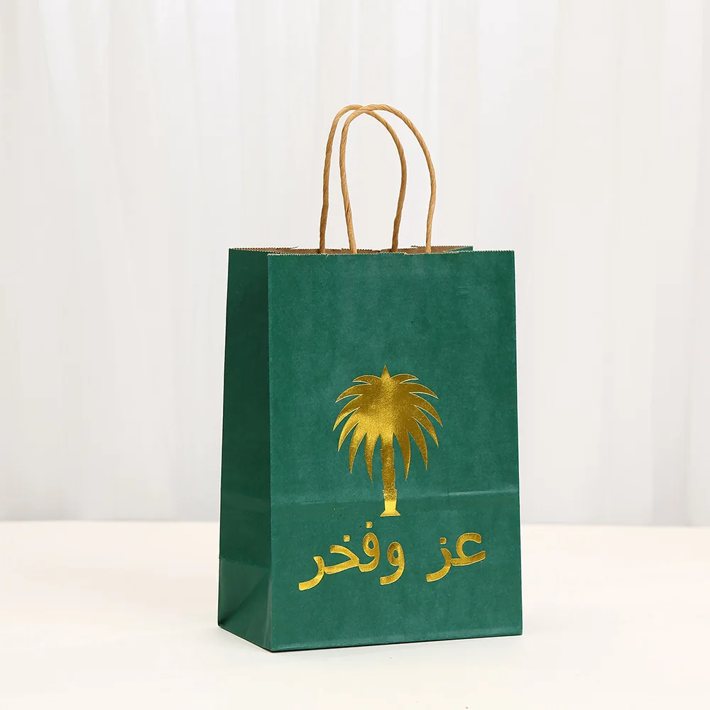Ramadan Eid Arabic Kraft Paper Gift Wrapping Bags with Gold Foil Palm Design – 12/30pcs Recyclable Paper Bags with Handles for Sweets, Candy, Treats, Dates, Wedding & Festival Party Favors Packaging - 图片 4