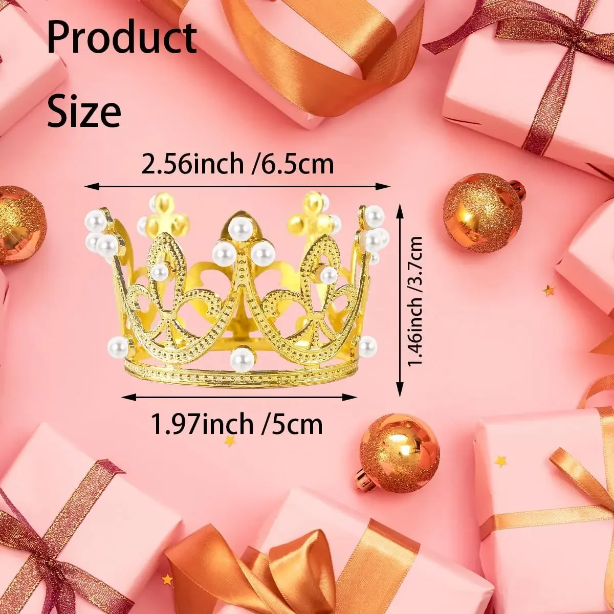5/25Pcs Mini Golden Plastic Crowns for Craft Decoration, Cake Decor, Princess Queen Crown Party Supplies, Wedding Favor Accessories, Pearl Embellished Mini Crowns for Birthday, DIY and Event Decoration - 图片 2