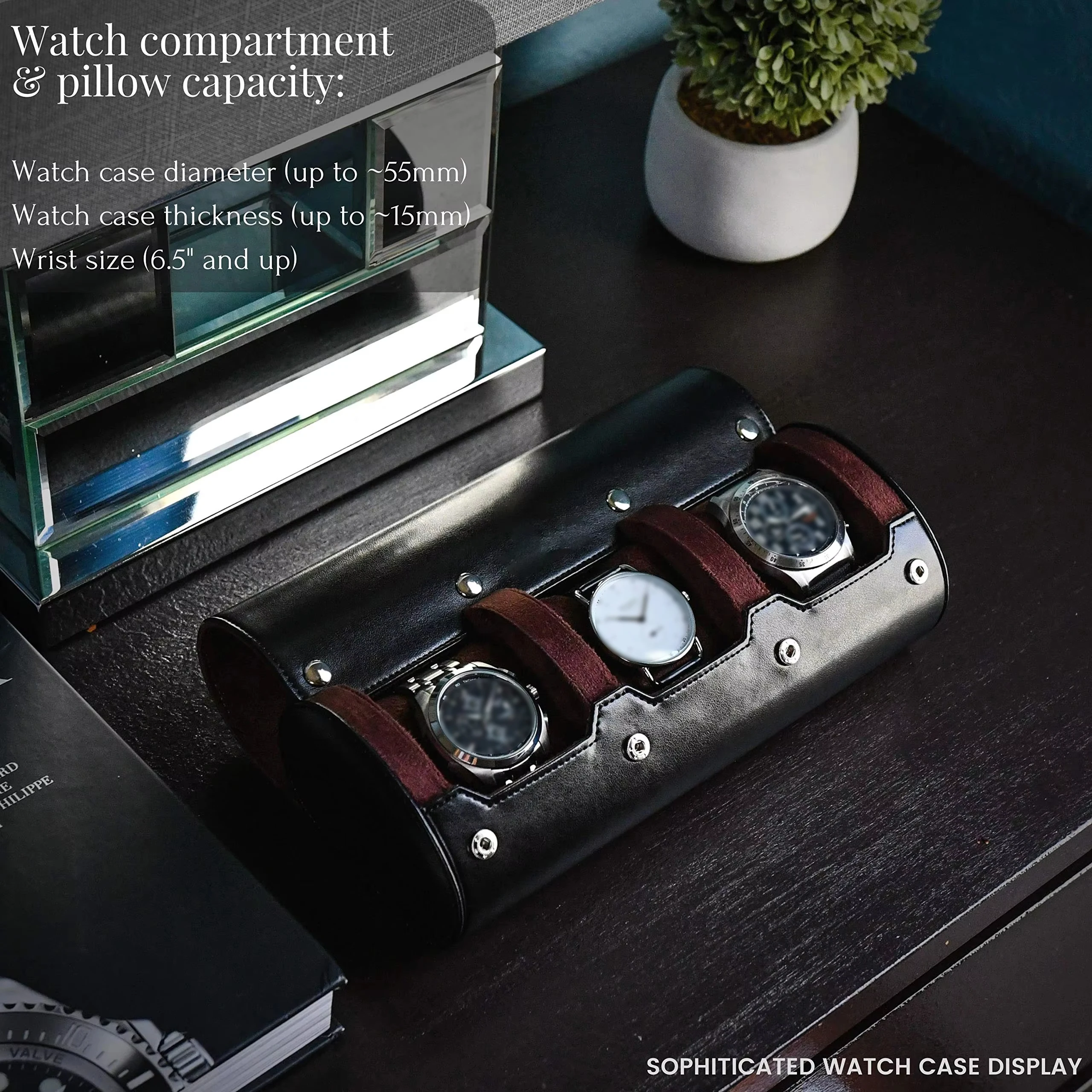 Watch Roll Case Organizer ⌚ – PU Leather Travel Case for Men & Women, 3-Slot Display, Swiss-Inspired Design, Soft Suede, Flat Base Stability, Luxury Gift for Watch Lovers - 图片 3