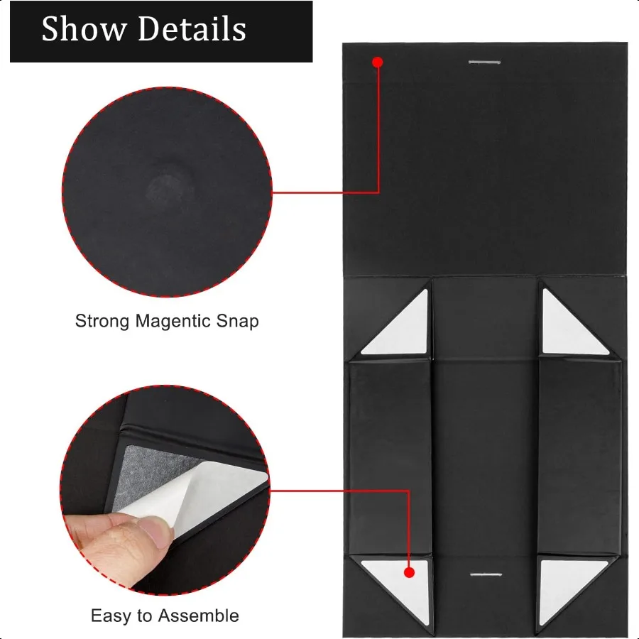 Magnetic Closure Gift Box with Lid – 10.5x7.5x3.1 Inches, Black Gift Box with Ribbon and Magnetic Closure, 1 Pack for Presents, Special Occasions, Weddings, Birthdays, and Gift Wrapping - 图片 5