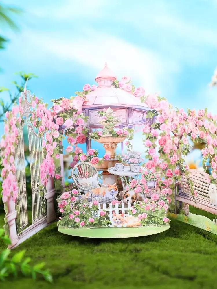 Floral 3D Pop Up Greeting Card with Envelope – Pink Rose Garden Design for Birthday, Mother’s Day, Valentine’s, Anniversary, Romantic Blessing Gift for Mom, Wife, Girlfriend, Friends, Special Occasions