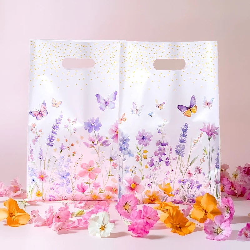 10/25/50pcs Wildflower Themed Handbag Candy Bags, Spring Floral Birthday Party Gift Packaging Bags for Baby Shower, Wedding, and Girl Party Supplies 9