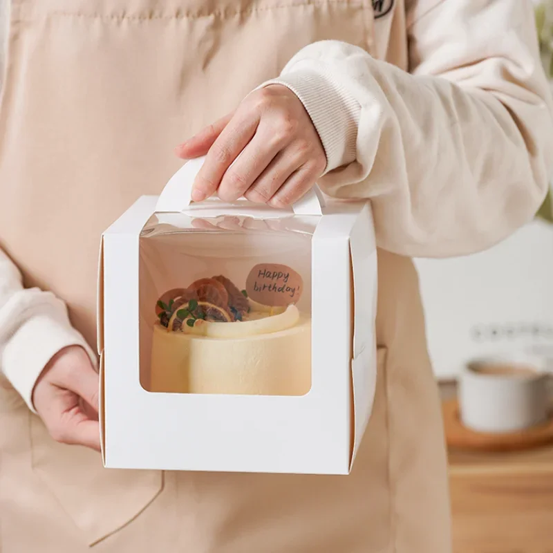 10Set Clear Window Cake Boxes in 4 and 6 Inches, High Kraft Paper and White Bakery Packaging Boxes, Foldable Birthday Cake Containers, Cupcake Muffin Pastry Dessert Storage Boxes for Baking Shops and Home - 图片 3