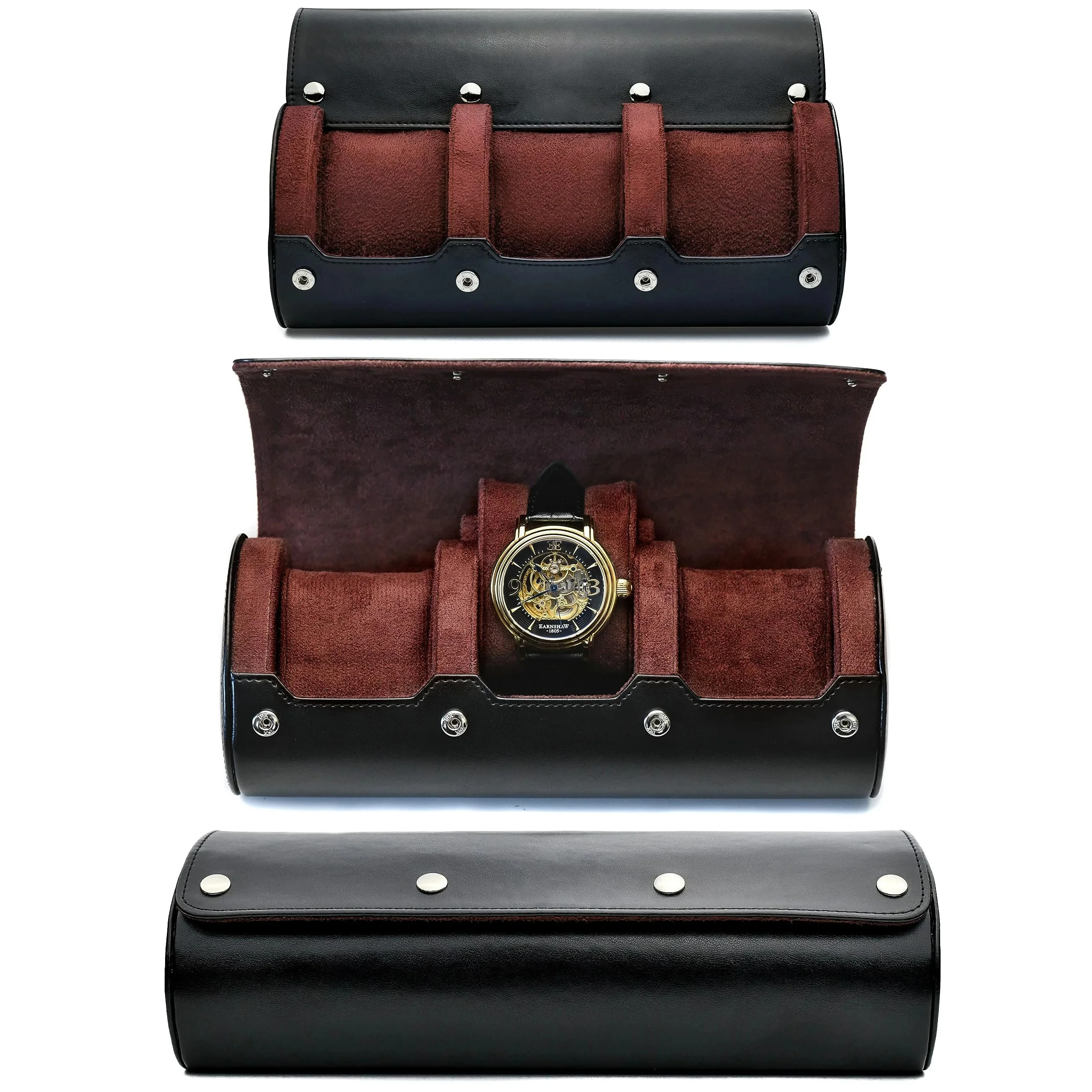 Watch Roll Case Organizer ⌚ – PU Leather Travel Case for Men & Women, 3-Slot Display, Swiss-Inspired Design, Soft Suede, Flat Base Stability, Luxury Gift for Watch Lovers - 图片 11