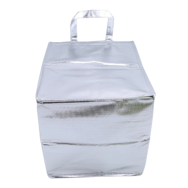1Pc Silver Insulated Thermal Cooler Bag – Large Square Aluminum Foil Lunch Tote for Cakes, Sandwiches, Drinks, Coffee, and Fresh Food Storage, Portable Reusable Cooler Bag for Office, Picnic, and Delivery - 图片 3