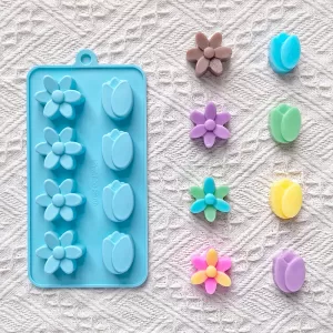 1Pc 8-Hole 2 Types Flower-Shaped Silicone Chocolate Candy Mold – DIY Pudding, Cookie, Fondant, Cake Decoration Mold, Baking Utensil for Chocolates, Pastry, Cupcakes, Sugarcraft, and Dessert Accessories