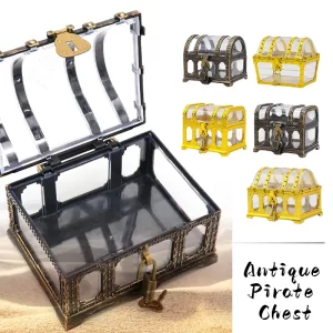 Pirate Treasure Chest with Lock – Transparent Pirate Jewelry Box for Gemstones, Crystals, Rhinestones, and Small Toys, Creative Storage Container for Kids, Crafts, and Decorative Collectibles