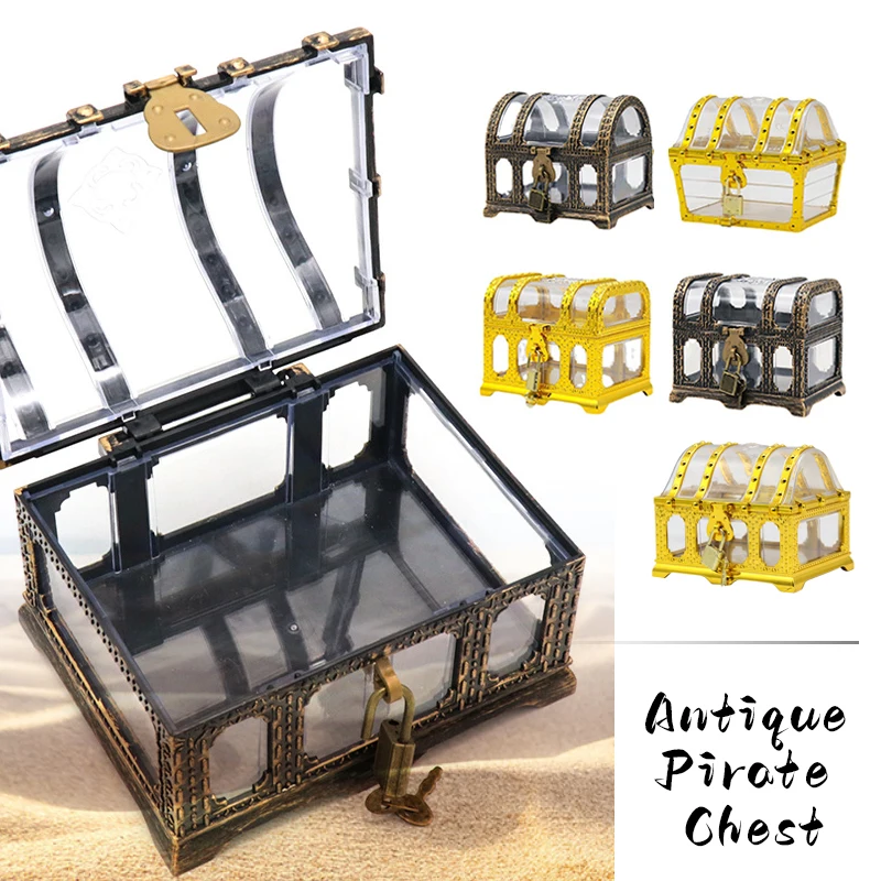 Pirate Treasure Chest with Lock – Transparent Pirate Jewelry Box for Gemstones, Crystals, Rhinestones, and Small Toys, Creative Storage Container for Kids, Crafts, and Decorative Collectibles