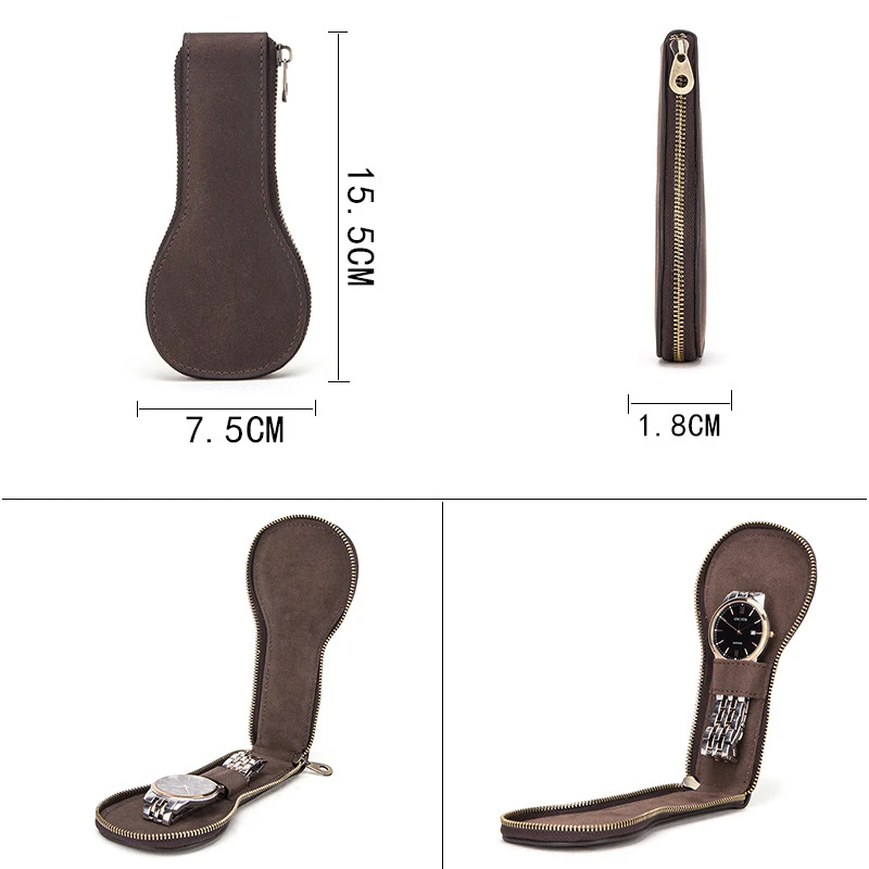 Travel Watch Organizer | Soft Cow Leather Watch Box 1-Slot Luxury Zipper Pouch, Portable Travel Watch Organizer Bag, Genuine Leather Protective Case for Men and Women, Elegant Compact Watch Packaging Bag for Storage and Gift 9