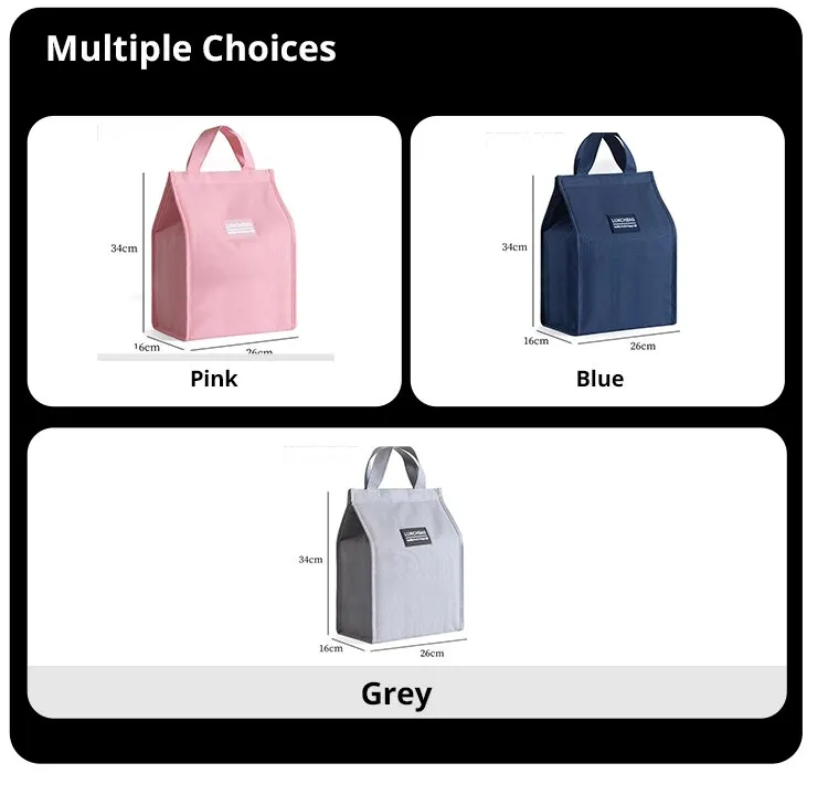 1pc Blue Grey Pink Portable Insulated Lunch Bag with Aluminum Foil Lining, Waterproof Food Storage Tote for Rice, Snacks, Picnic, Travel, Office, School, Reusable Thermal Lunch Box Carrier