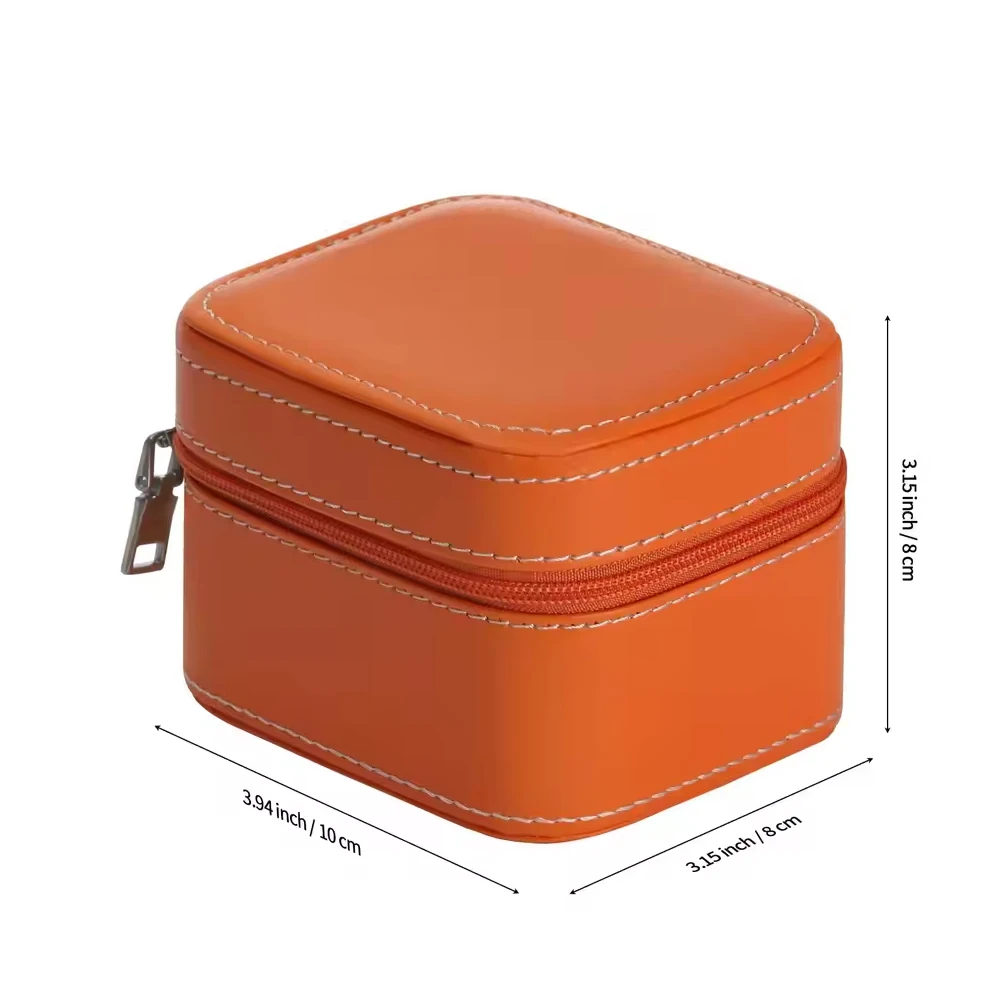 Travel Watch Case ⌚ Single Watch Travel Box – PU Leather Watch Carrying Case Organizer – Compact Storage Display Pouch for Men – Protective Jewelry Travel Case Black/Green/Orange - 图片 9