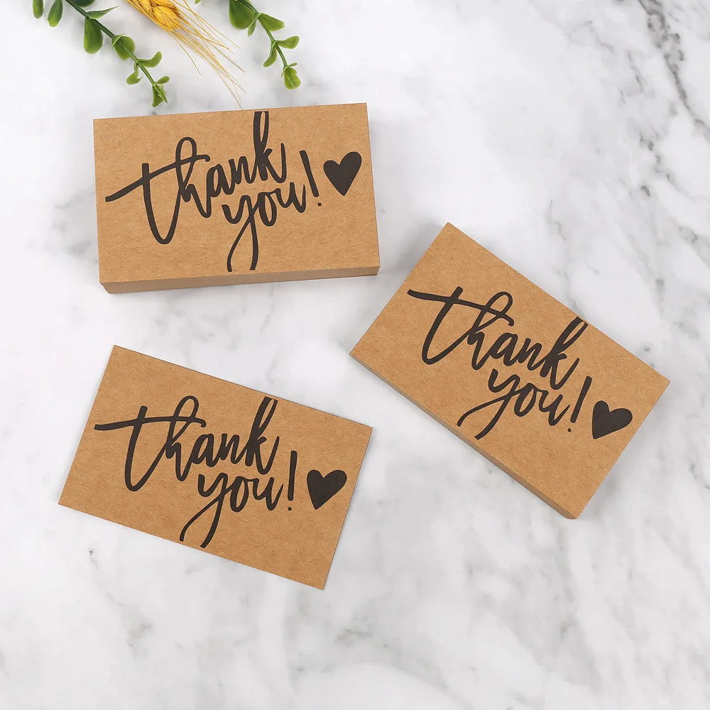50PCS Kraft Paper Thank You Cards – Blank Greeting Cards for Kids Birthday, Baby Shower, Wedding, Party Favor, DIY Craft Decoration, Gift Message Postcards, Appreciation Notes, Personalized Thank You Gift Inserts