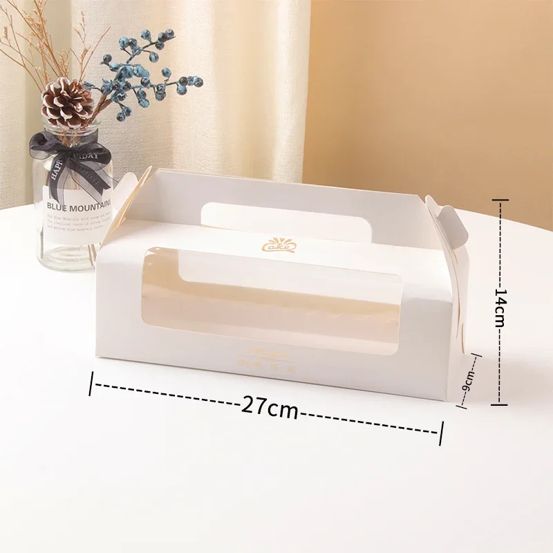 10/20 Sets White Handheld Transparent Cake Boxes, Paper & PET Long Fold Drawer Cake Roll, Dim Sum, Mousse Cake Packaging Box, Gift Packaging for Desserts and Pastries - 图片 8