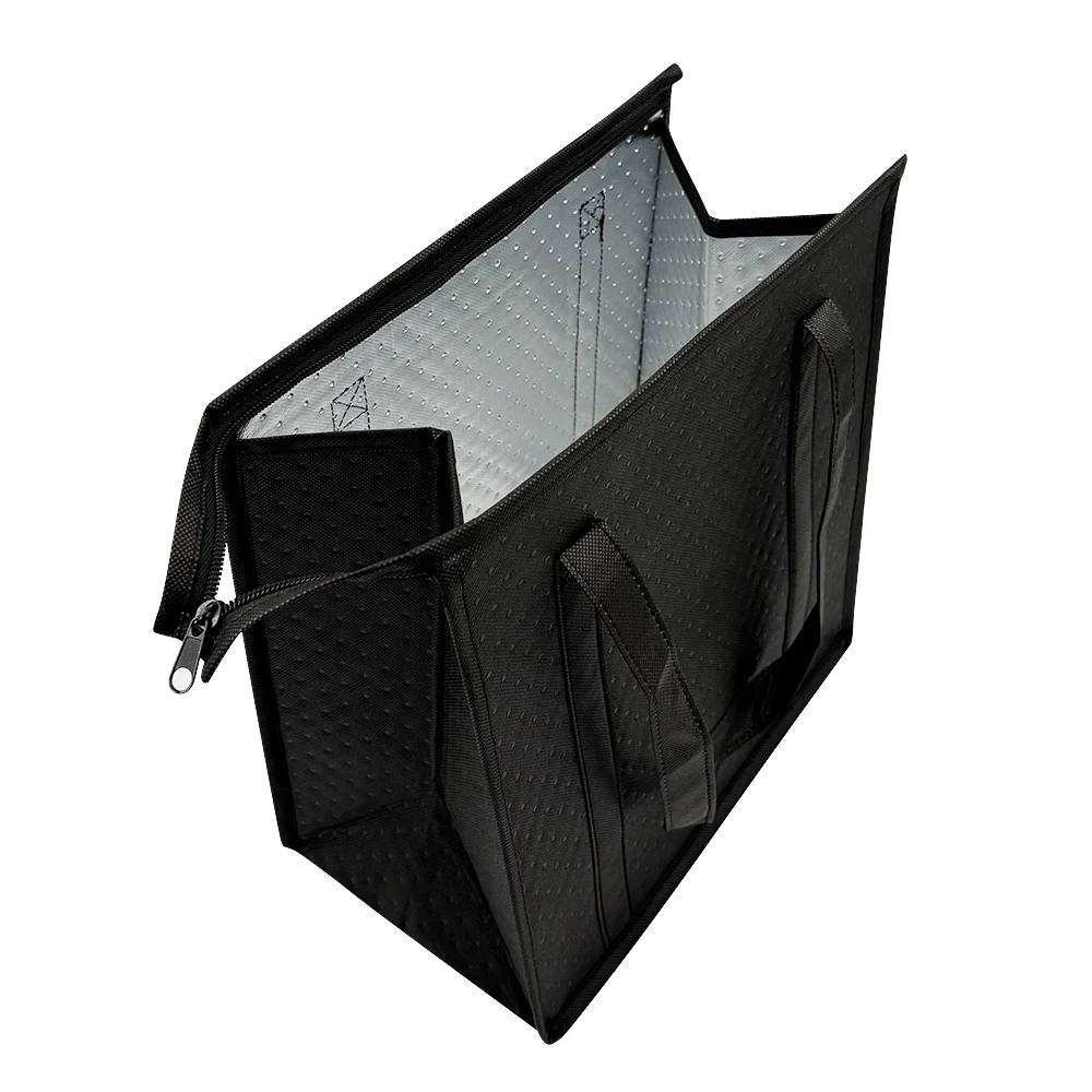 1pc Thermal Insulated Cooler Bag Textured Non-Woven Fabric with Front Pocket and Zipper Closure, Portable Lunch Tote for Camping, Picnic, Travel, Outdoor Food and Drink Storage