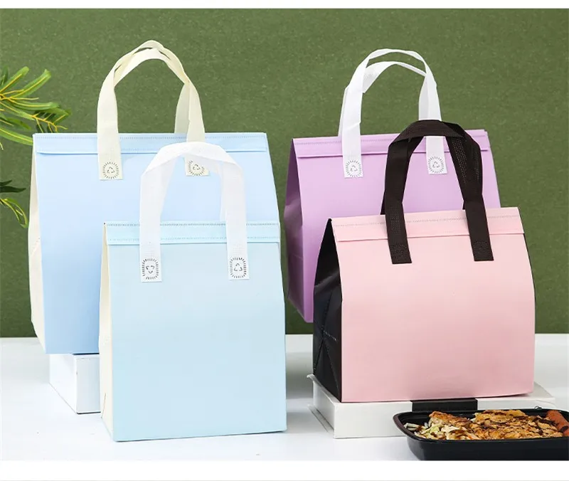 10pcs Non-Woven Insulated Tote Bags Reusable Fabric Pouches for Food, Cake, Drinks, Grocery Delivery, Hot and Cold Storage, Portable Lunch Carrier, Picnic, Baking, and Eco-Friendly Packaging 8