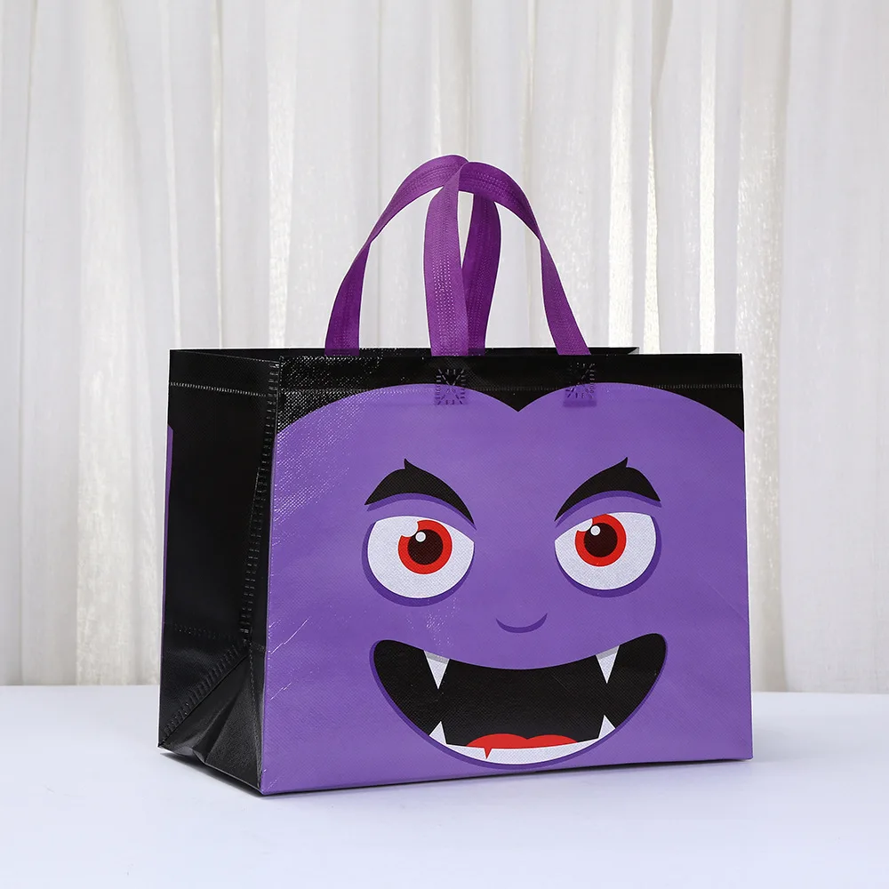 Halloween Monster Non Woven Bags Reusable Trick or Treat Tote Gift Bag for Candy Cookie Party Favor Pumpkin Cat Vampire Mummy Design Bolsa de Dulces Sac Bonbon Halloween Tasche كيس حلوى الهالوين 할로윈가방