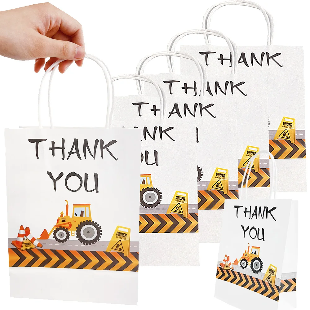 6/12/24pcs Construction Party Gift Bag Paper Bag with Handle Construction Truck Birthday Party Decoration Excavator Treat Bags Bolsa de Papel Borsa Regalo Sac Cadeau حفلة البناء 가방 포장