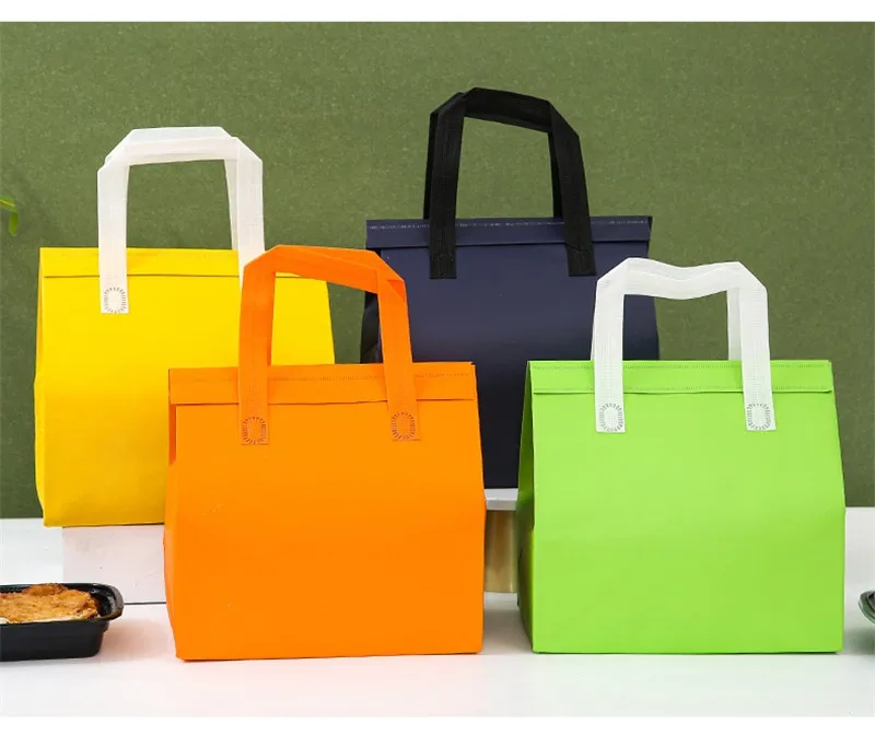 10pcs Non-Woven Insulated Tote Bags Reusable Fabric Pouches for Food, Cake, Drinks, Grocery Delivery, Hot and Cold Storage, Portable Lunch Carrier, Picnic, Baking, and Eco-Friendly Packaging 8