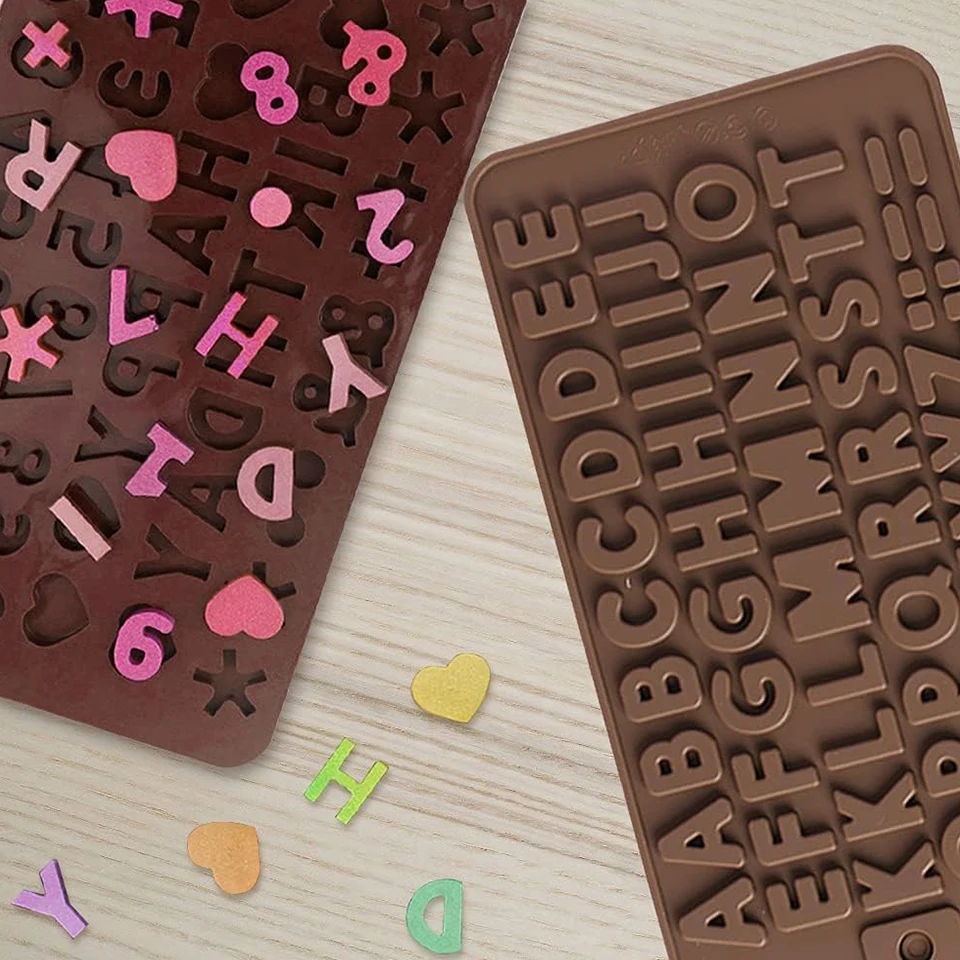 2 Pieces Chocolate and Letter-Shaped Silicone Mold – Kitchen Baking Utensils for DIY Cake, Biscuits, Ice Cubes, Chocolate, Candy, Resin, Fondant, Pastry, and Creative Dessert Decorations 2 Pieces Chocolate and Letter-Shaped Silicone Mold – Kitchen Baking Utensils for DIY Cake, Biscuits, Ice Cubes, Chocolate, Candy, Resin, Fondant, Pastry, and Creative Dessert Decorations