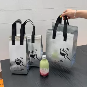 10pcs Silver Non-Woven Insulated Tote Bags, Reusable Fabric Pouches for Bread, Drinks, Food, Lunch, Grocery, Delivery, Picnic, Thermal Storage, Keep Warm or Cold, Eco-Friendly Durable Carrier