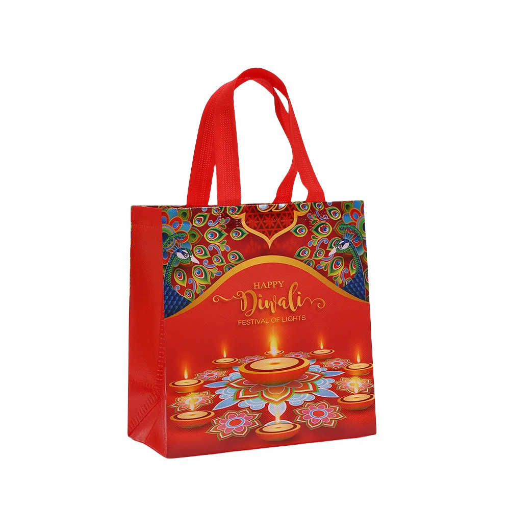 Happy Festival of Lights Nonwoven Gift Tote Bag with Colorful Print for Party Favors Return Gifts Reusable Eco-Friendly Festival Bag Sac Cadeau Bolsa de Regalo diwali Tasche Geschenk كيس مهرجان الأنوار ディーワリーバッグ 디왈리 포장 가방 9
