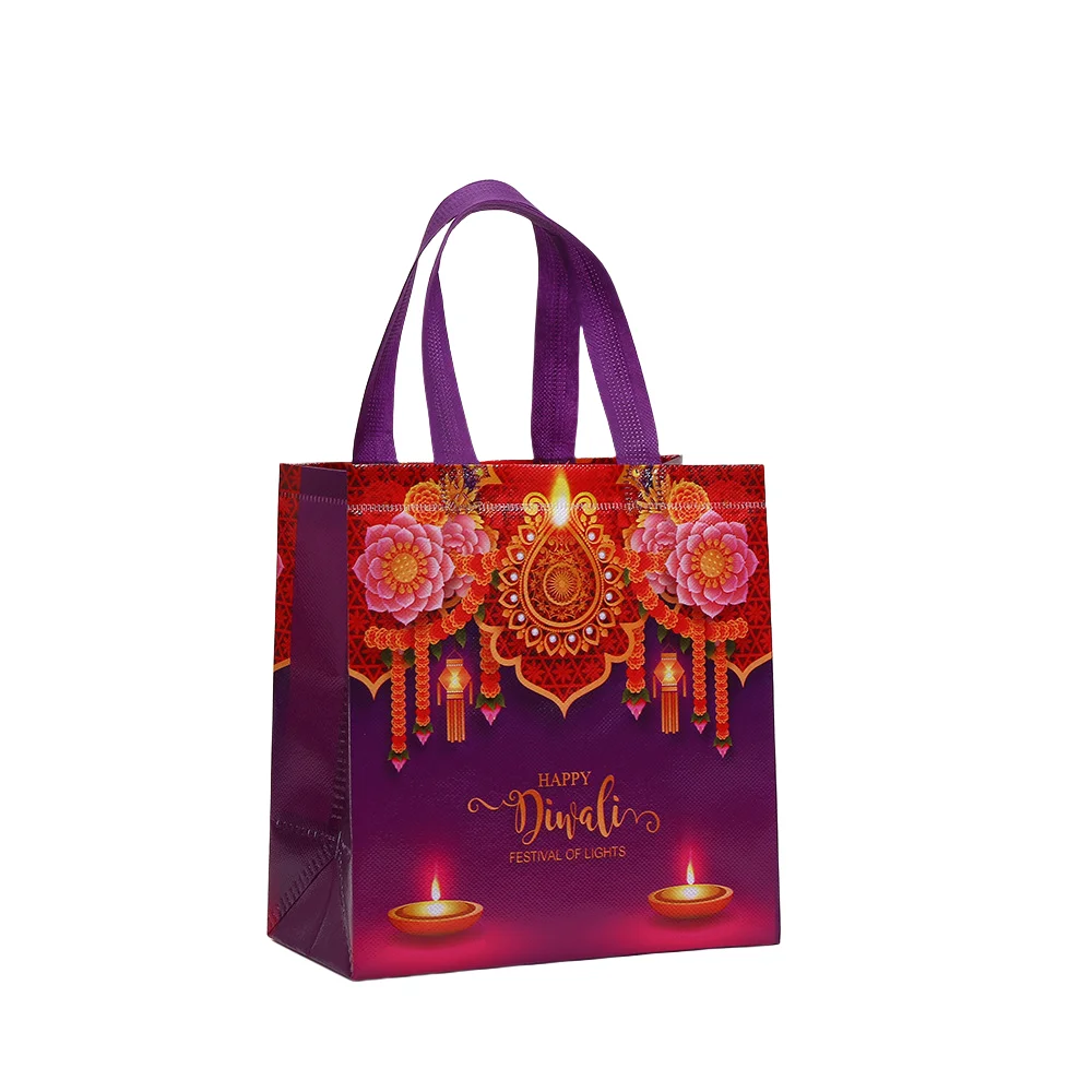Happy Festival of Lights Nonwoven Gift Tote Bag with Colorful Print for Party Favors Return Gifts Reusable Eco-Friendly Festival Bag Sac Cadeau Bolsa de Regalo diwali Tasche Geschenk كيس مهرجان الأنوار ディーワリーバッグ 디왈리 포장 가방 7
