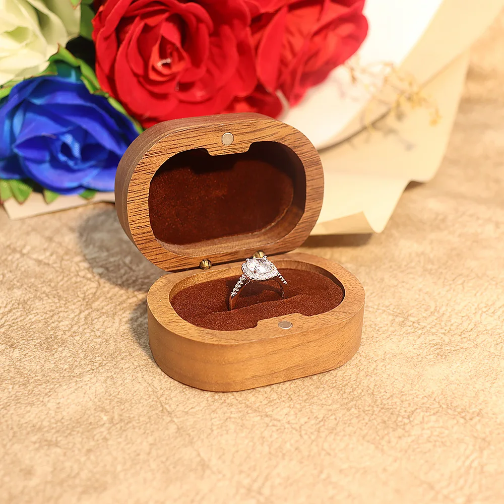 Handmade Rustic Wooden Wedding Ring Box with Velvet Interior and Magnetic Closure – Walnut Jewelry Packaging Case for Proposal, Engagement, Christmas Gift, and Elegant Ring Display Storage - 图片 18