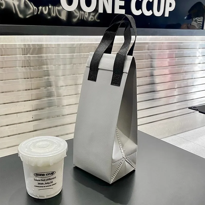 10pcs Grey Non-Woven Insulated Tote Bags – Portable Reusable Fabric Pouches for Food, Drinks, Snacks, and Meals, Thermal Carrier Keeps Hot or Cold, Ideal for Delivery, Picnic, Grocery, Work, School 12