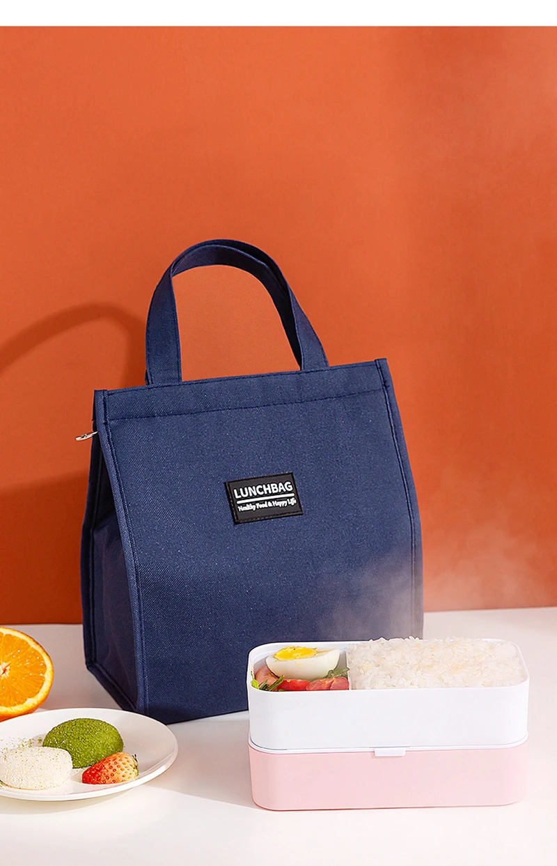 Portable Oxford Lunch Bags, Fresh Food Cooler Pouch for Office and Students, Convenient Reusable Lunch Box Tote for Couples, Large Capacity Thermal Food Container Bag, Blue and Pink