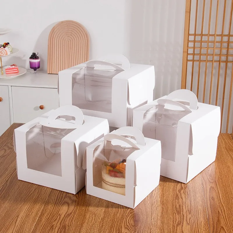 5Pcs White Paper Cake Boxes with Clear Window, Portable 3/4/6/8/10 Inch Dessert Packaging Containers for Birthday Wedding Party DIY Cake Presentation Supplies - 图片 4