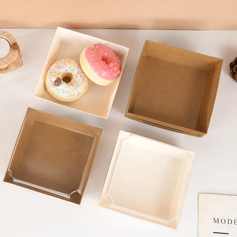5/10PCS Kraft Paper Cake Dessert Boxes with Clear Window, Bakery Packaging for Donuts, Cookies, Sandwiches, Pastries, Food Containers for Wedding, Birthday, Baby Shower, Christmas, Holiday Parties and Home Decoration