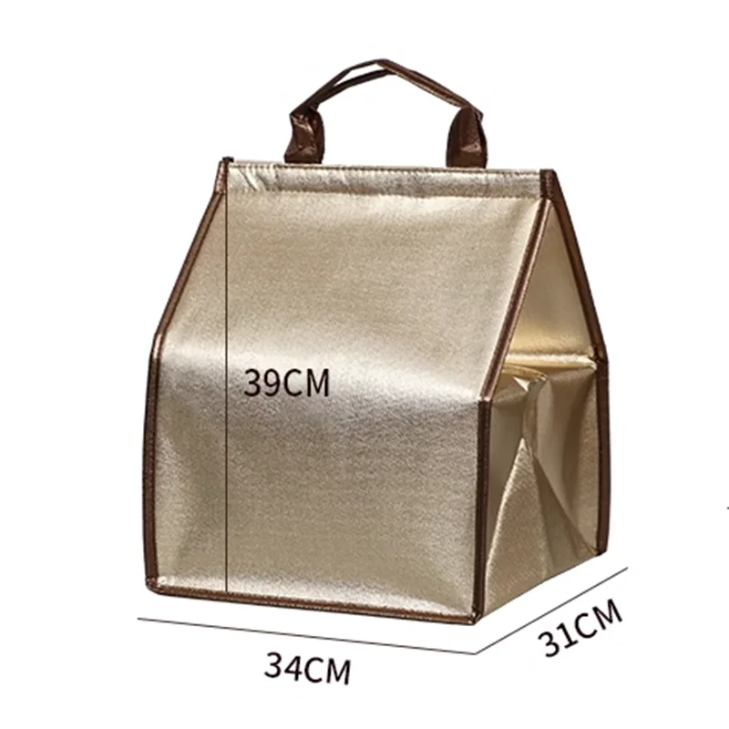 Custom Golden Thermal Insulated Cooler Bag for Cake & Chicken, Reusable Lunch Picnic Tote with Zipper, Food Storage Grocery Shopping Bag, Portable, Keep Fresh, Water-Resistant, Eco-Friendly Carrier - 图片 9