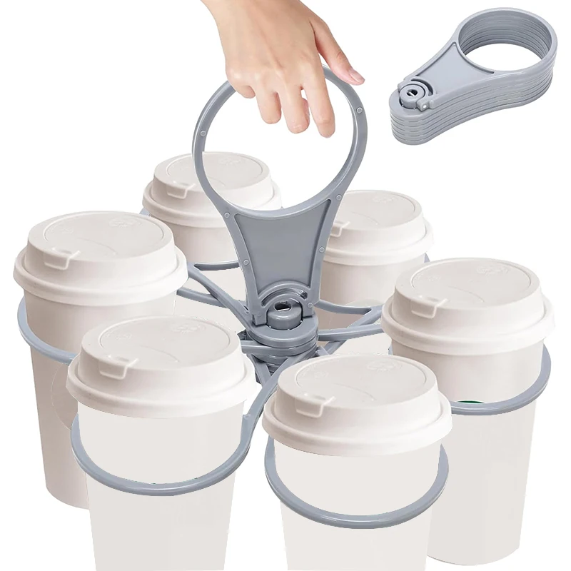 Reusable Drink Carrier Foldable 6-Layer Reusable Drink Holder with Handle Portable Coffee Cup Rack Bar Tool for Parties Cafés Takeaway Beverage Organizer Accessories