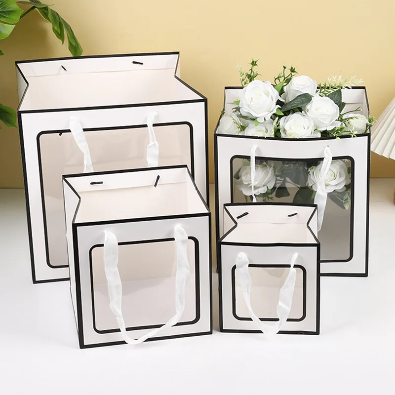 Creative Flower Tote Bag Portable Foldable Gift Box with Transparent Window, Elegant Present Packing Boxes for Wedding, Birthday, Holiday, Anniversary & Business Gifts Creative Flower Tote Bag Portable Foldable Gift Box with Transparent Window, Elegant Present Packing Boxes for Wedding, Birthday, Holiday, Anniversary & Business Gifts