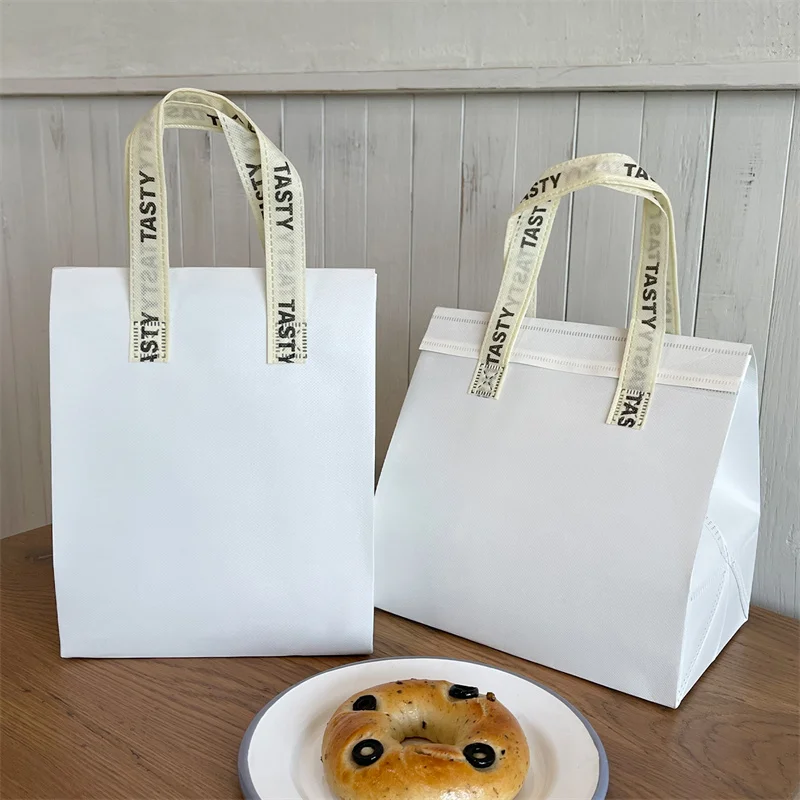 10pcs Silver Non-Woven Insulated Tote Bags, Reusable Fabric Pouches for Bread, Drinks, Food, Lunch, Grocery, Delivery, Picnic, Thermal Storage, Keep Warm or Cold, Eco-Friendly Durable Carrier - 图片 11