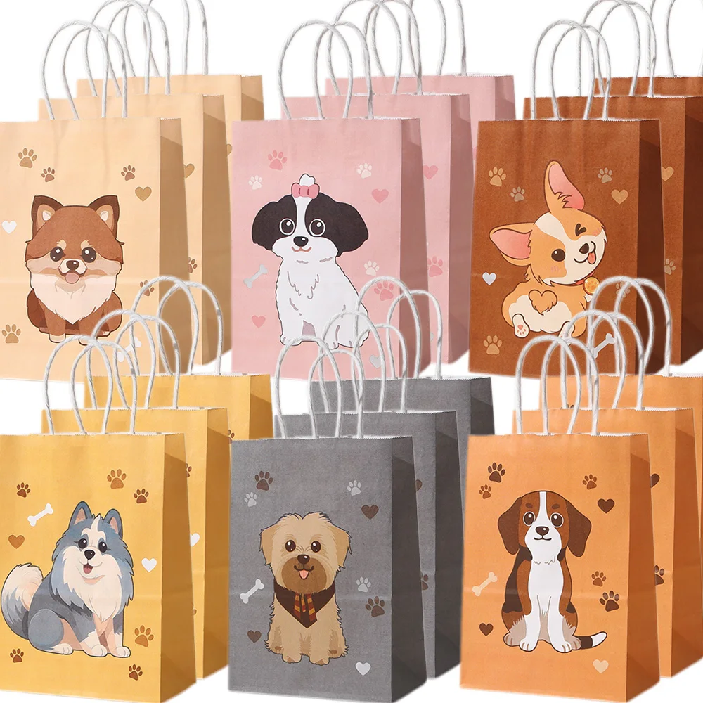 5/10/30pcs Pet Puppy Party Gift Bag Cute Dog Candy Paper Bags with Handle for Baby Shower Kids Birthday Party Supplies Gift Wrapping Bolsa Regalo Hund Geschenktüte Sac Cadeau كيس هدية 犬ギフトバッグ 강아지선물포장