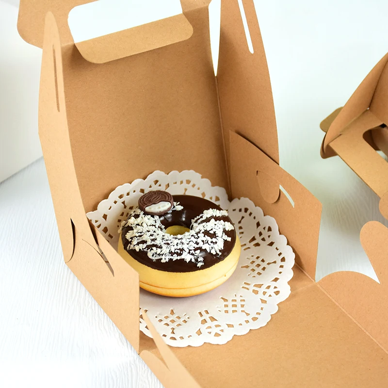 5/10Pcs Brown and White Kraft Paper Cake Boxes with Handle, Portable Gift Boxes for Cakes, Desserts, Mousse, Cupcakes, Birthday, Wedding, Party, Bakery Packaging, Pastries, DIY Gift Wrapping, Portable Cake Carrier - 图片 4