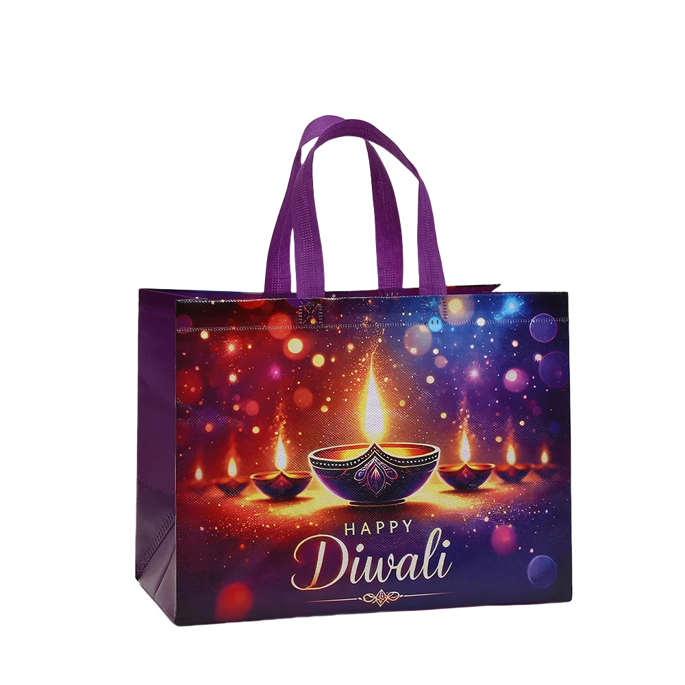 Happy Festival of Lights Nonwoven Gift Tote Bag with Colorful Print for Party Favors Return Gifts Reusable Eco-Friendly Festival Bag Sac Cadeau Bolsa de Regalo diwali Tasche Geschenk كيس مهرجان الأنوار ディーワリーバッグ 디왈리 포장 가방 6
