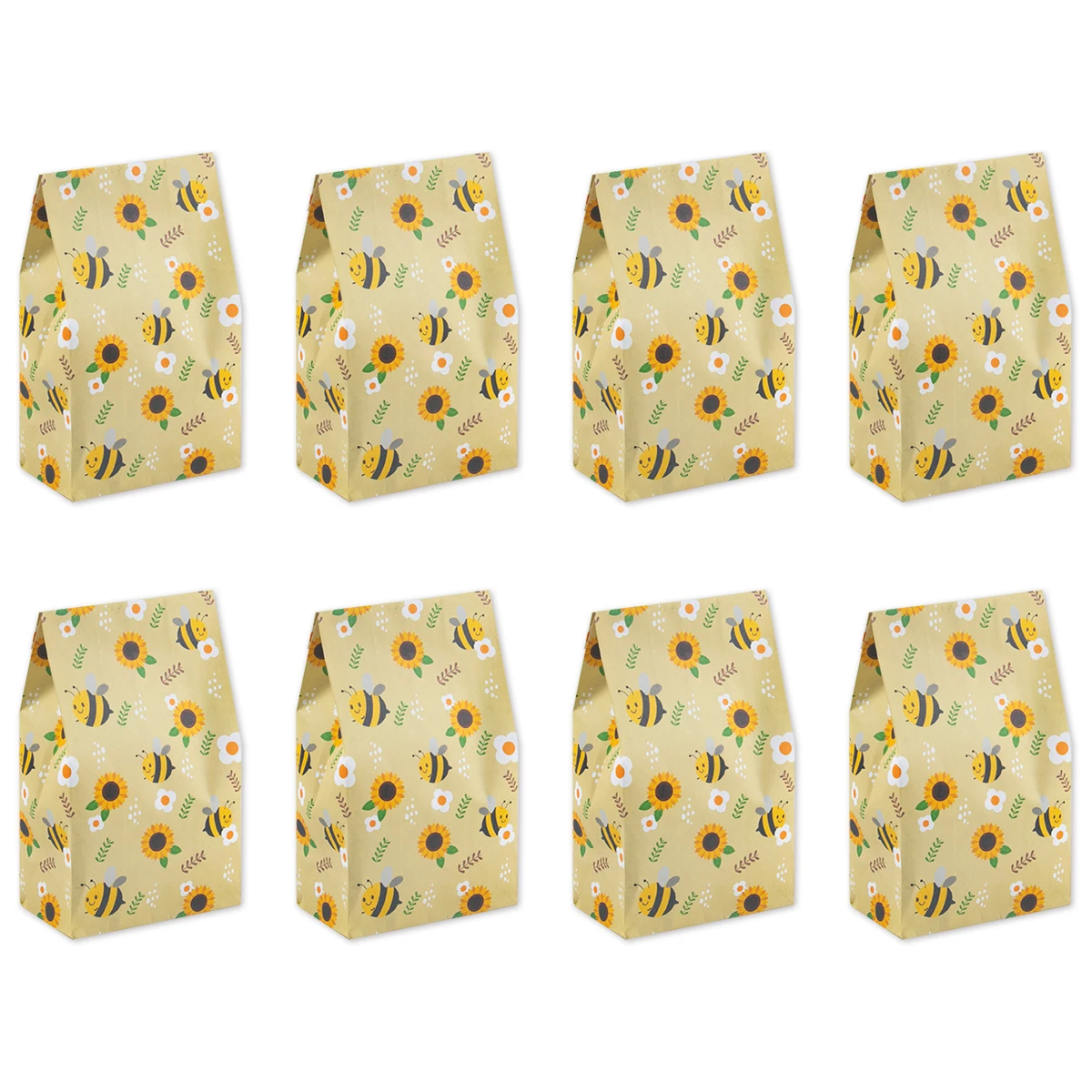 10/20PCS Yellow Bee Gift Bags – Cute Bee and Sunflower Print Paper Bags for Birthday Parties, Summer Parties, Candy Bags, Kid Gifts, and Party Packing Supplies 1
