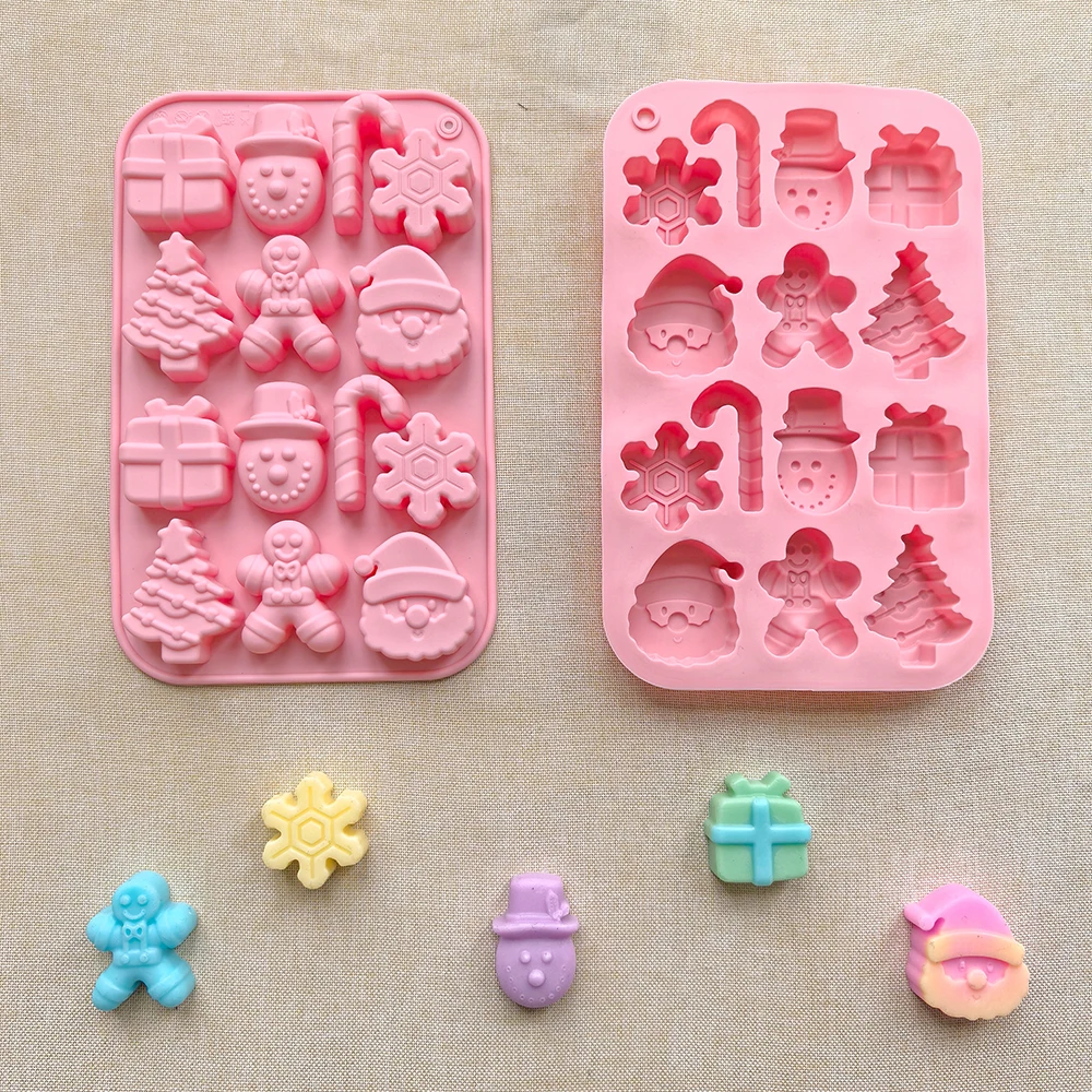 1pc 14-Cavity Christmas Chocolate Mold with Tree, Snowflake, Gingerbread Man, Snowman, and Santa Claus Shapes, Silicone Baking Mold for DIY Chocolate, Candy, Cookies, Cake Decoration, and Holiday Treats - 图片 4