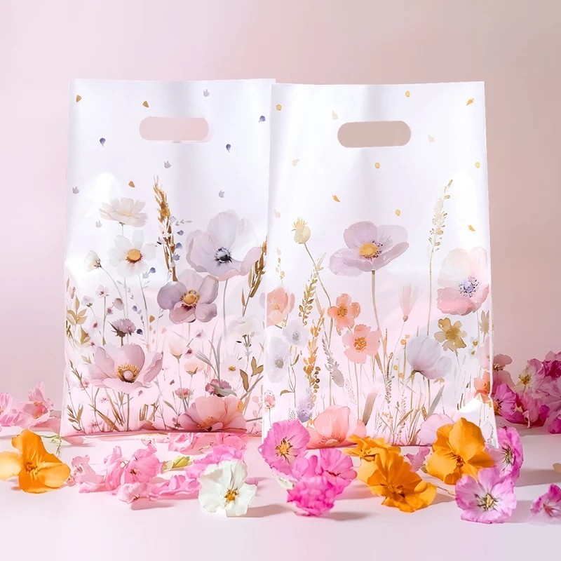 10/25/50pcs Wildflower Themed Handbag Candy Bags, Spring Floral Birthday Party Gift Packaging Bags for Baby Shower, Wedding, and Girl Party Supplies 3