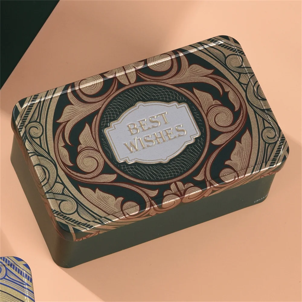 Rectangle Christmas Tinplate Gift Box – Empty Metal Cookie Candy Storage Container with Santa Claus Design, Holiday Wedding Favor Box, Jewelry Keepsake Can, Party Supplies for Seasonal Gift Packaging