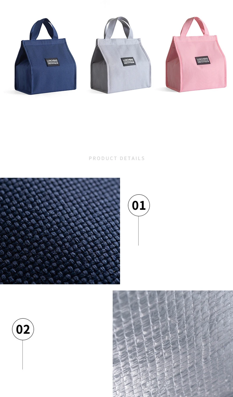 Portable Oxford Lunch Bags, Fresh Food Cooler Pouch for Office and Students, Convenient Reusable Lunch Box Tote for Couples, Large Capacity Thermal Food Container Bag, Blue and Pink