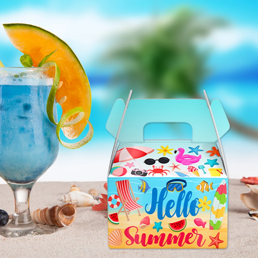 6/12Pcs Hawaiian Paper Gift Boxes with Handle, Candy and Cookie Packaging Bags for Tropical Summer Beach Party, Pool Party Decorations, Birthday Wedding Favors, Dessert Gift Boxes for Summer Celebration Supplies - 图片 4