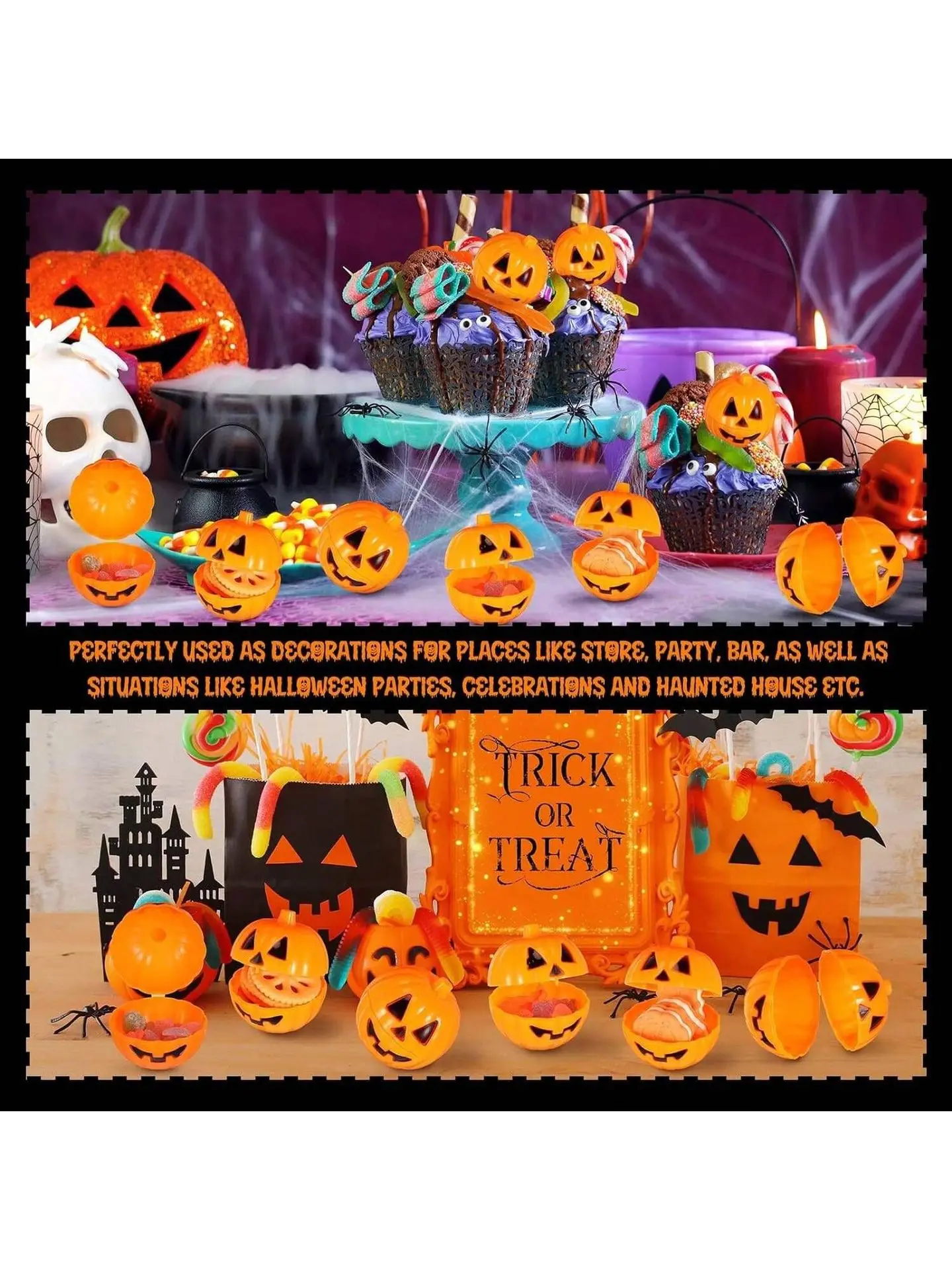 20/10Pcs Halloween Pumpkin Plastic Candy Boxes Gift Snack Storage Boxes for Halloween Party Decoration Supplies Trick or Treat Party Favor Packaging Accessories DIY Dessert Treat Containers