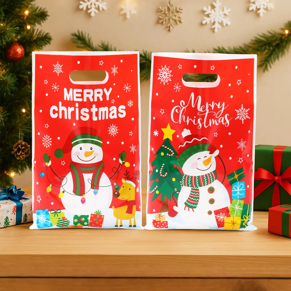 Christmas Snowman Gift Handbag Merry Christmas Decoration for Home 2025 Navidad Natal Snowflake Candy Handy Bag New Year Party Favor Shopping Tote Bolsa Regalo Sac Cadeau ساک هدیه 크리스마스 가방