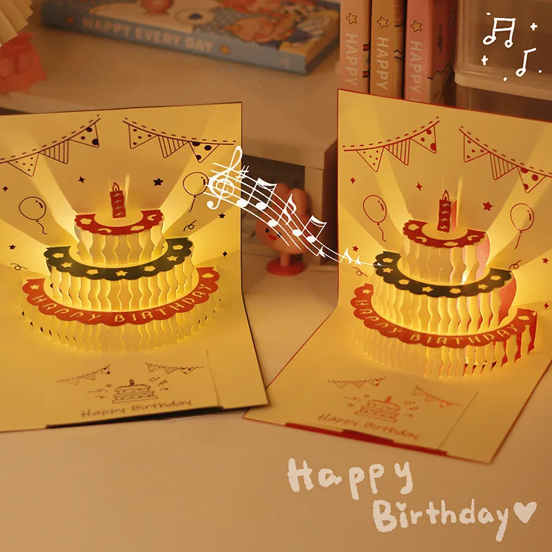 3D Pop-Up Greeting Card with Music & Light – Happy Birthday Message Card for DIY Blessings, Write-Your-Own Wishes, Holiday Party Decorations, Unique Creative Gift for Family, Friends & Special Occasions